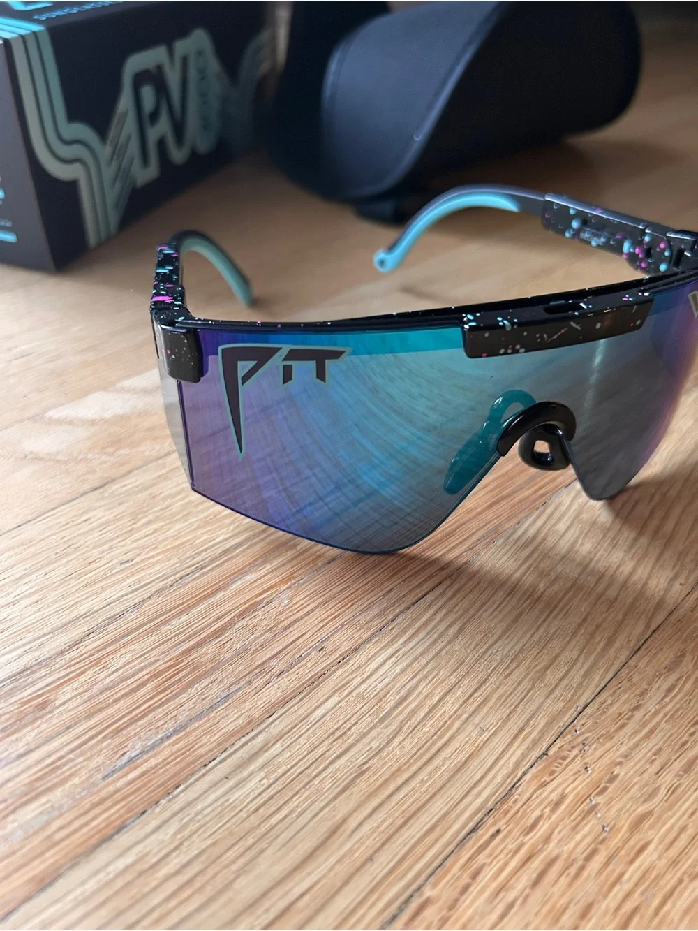 Pit Viper Shield Sunglasses in Teal and Purple Mirror